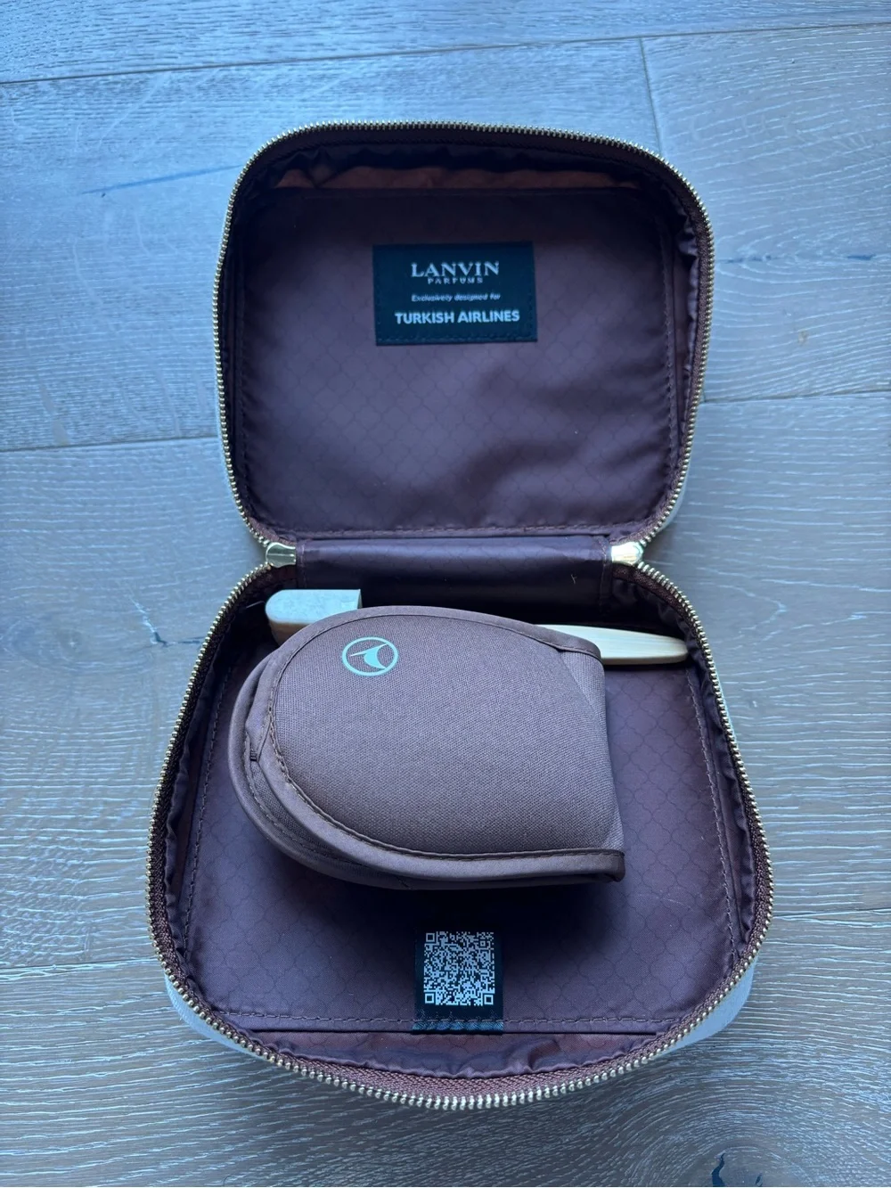 Lanvin Brown and Cream Men's Toiletry Case with Gold Logo